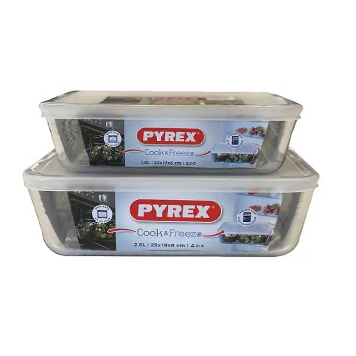 Pyrex Cook & Freeze Set Of 2 Dishes With Lids 1.5L & 2.6L